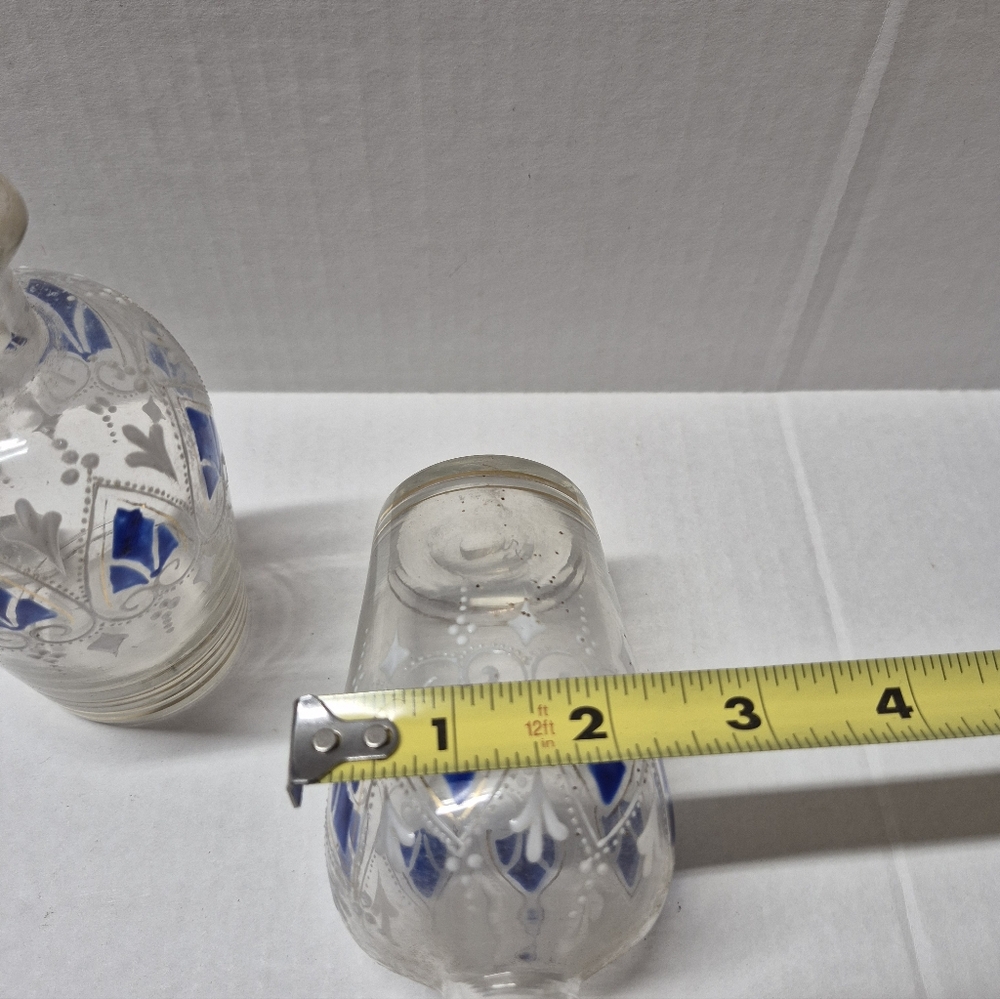 Bohemian Clear Glass Perfume Bottles with Blue & Gold Accents - Picture 3 of 10